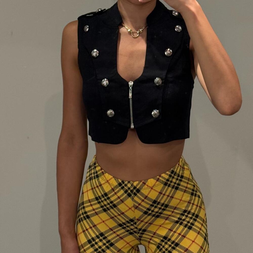 Black Buttoned Vest with Zipper M
